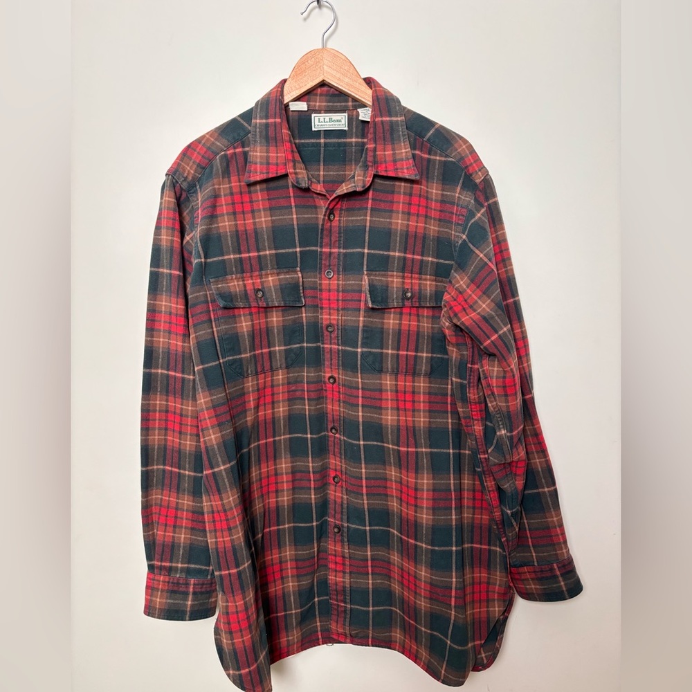 LL BEAN Vintage Plaid Chamois Cloth Thick Flannel Button Shirt XL Tall USA 252
